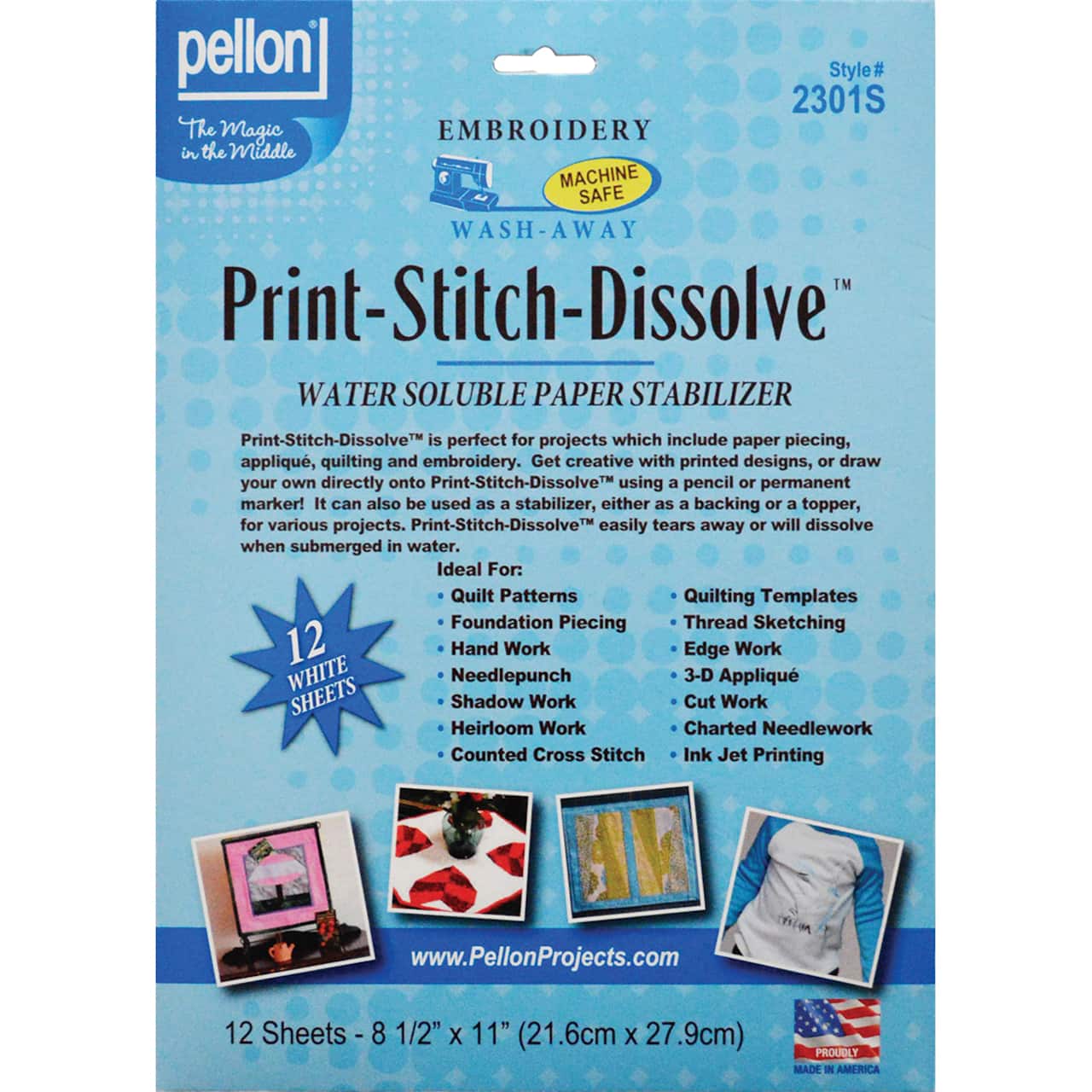 Pellon® 8.5'' x 11'' White Print-Stitch-Dissolve Embroidery Paper